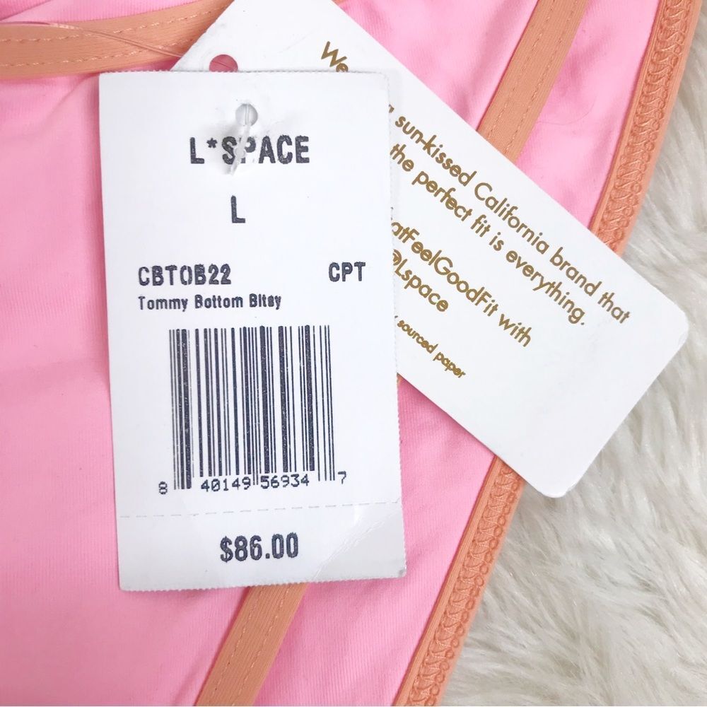 L*SPACE Tommy Pink Orange Cheeky String Bikini Bottom Teeny Size Large New‎ - Picture 5 of 11